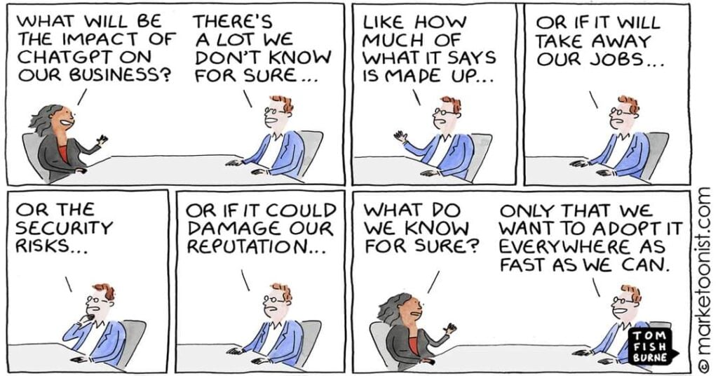 Comic on why everyone is quick to move on AI right now