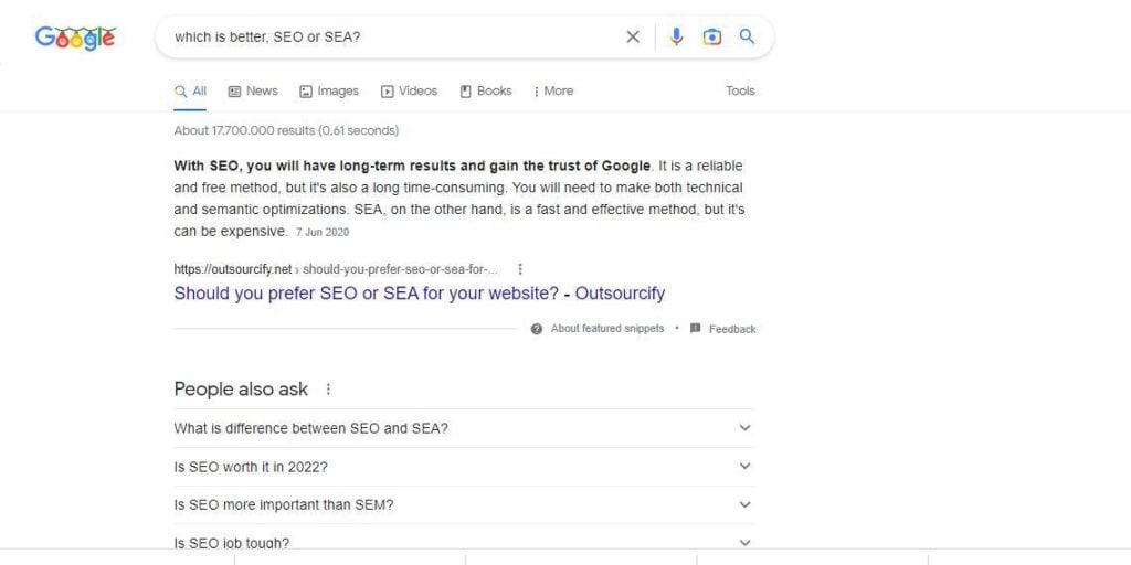 Google search response - Which is better: SEO or SEA?