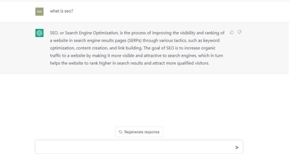 ChatGPT response -  what is seo?