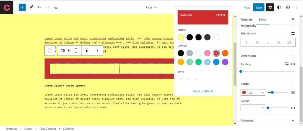WordPress 6.1 Styling margin and padding size, design, and colors