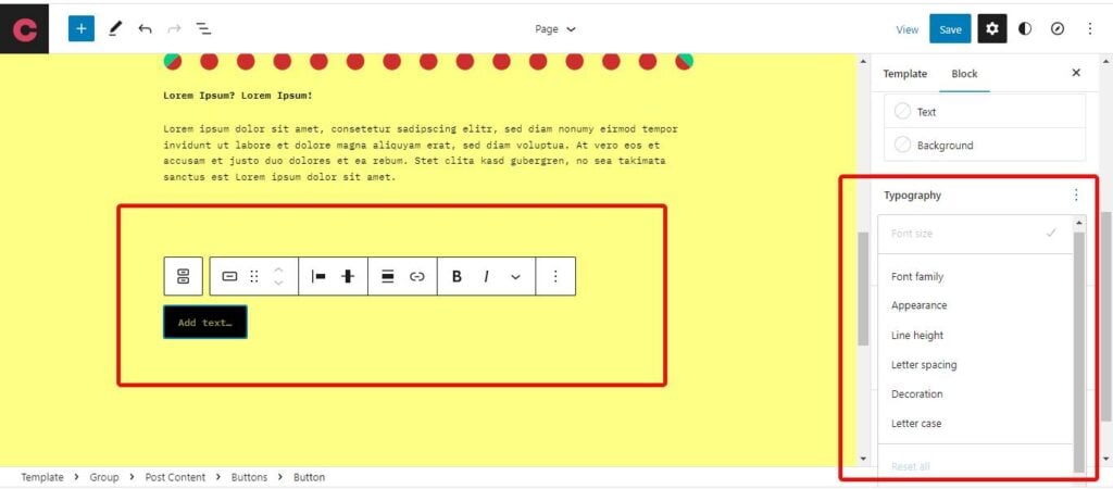 WordPress 6.1 options for styling buttons