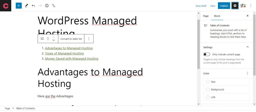 WordPress 6.1 - Gutenberg Table of Content Block