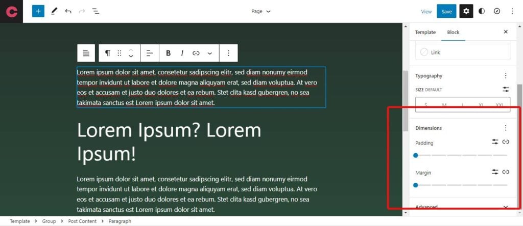 Spacing presets in WordPress 6.1