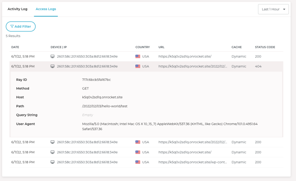 Rocket.net WordPress Access Logs