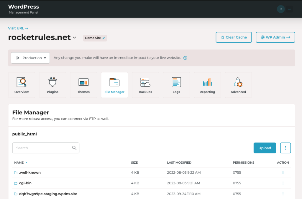 Rocket makes it easy for specified users to manage sites they've been given access to