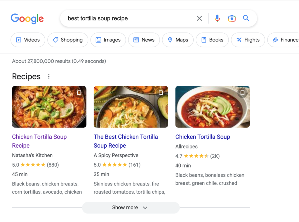 Structure Content for Searcher's Needs and Structured Markup - Example of a recipe featured snippet