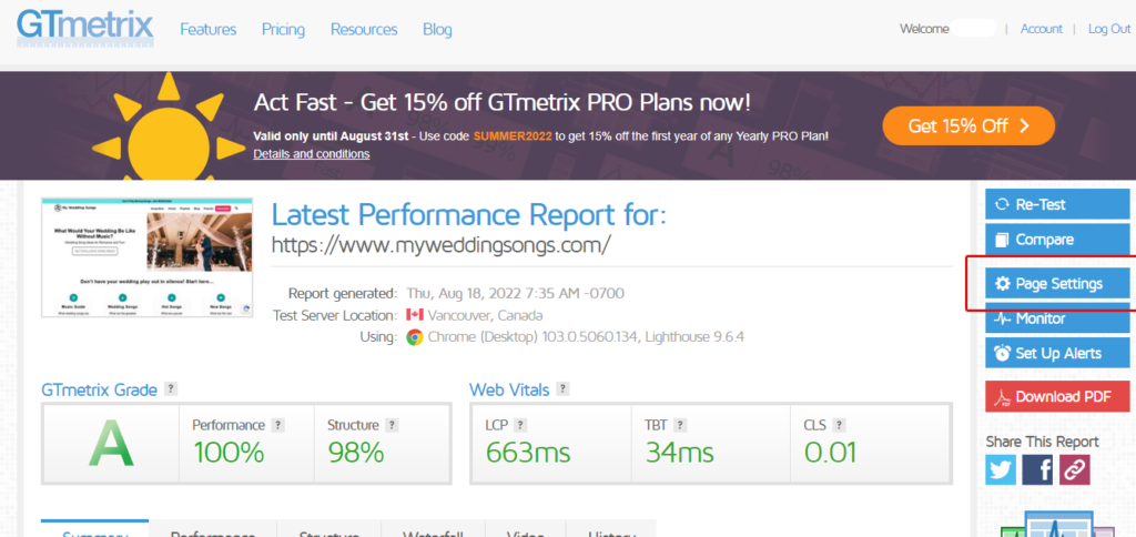 gtmetrix setting tab - Is GTmetrix Accurate To Measure Core Web Vitals? Q/A Session - We Asked Them! - Is GTmetrix Accurate