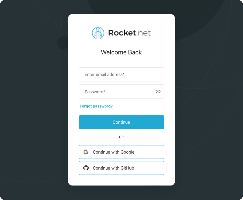 Customers can login with their email and password as usual, but they can also securely link third party services such as Google and Github to make logging in a breeze.