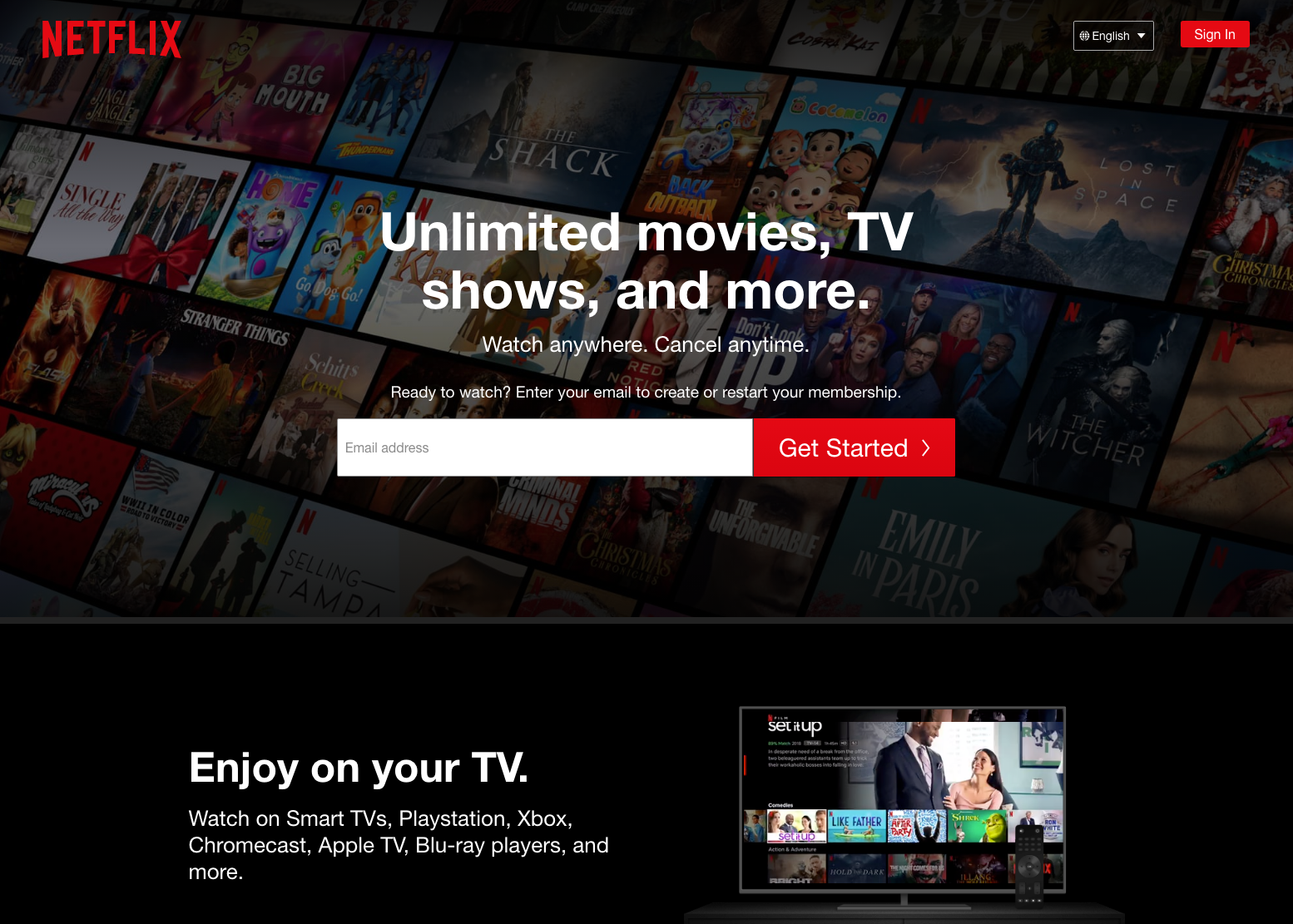 Netflix homepage “Get Started” sign-up form