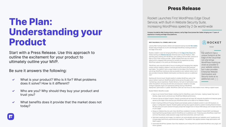 Defining your MVP as a new company that started with a Press Release that defined the Rocket.net mission statement