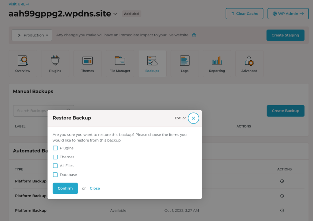 How to restore WordPress backup, Rocket makes it easy with an automated WordPress Backup Restore feature