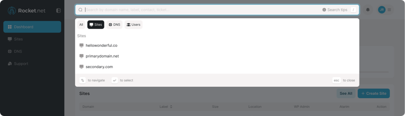 Rocket.net - Paving the Way for Massive Scale 5 Rocket.net global search functionality