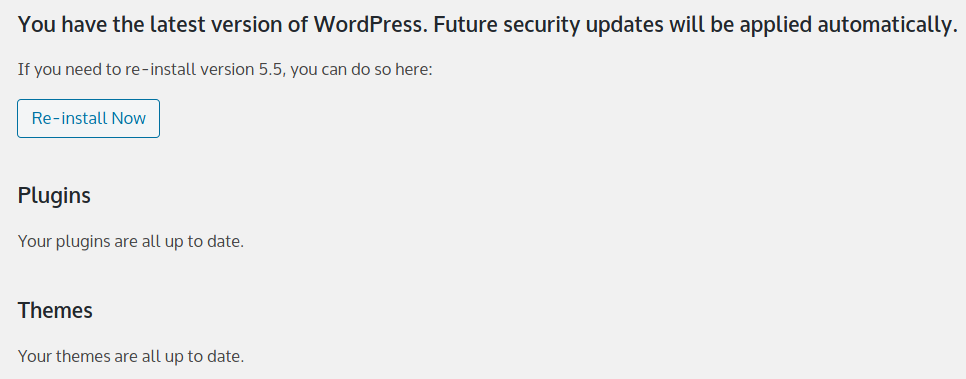 You'll know that you've successfully updated everything on WordPress when you see this message
